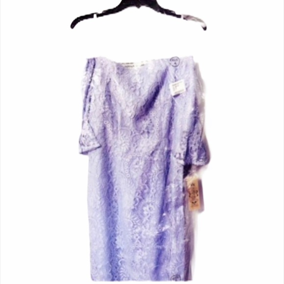 Nanette Lepore Womens Purple Lace Off Shoulder Elbow Sheath Midi Dress Sz 4 New - Picture 7 of 9